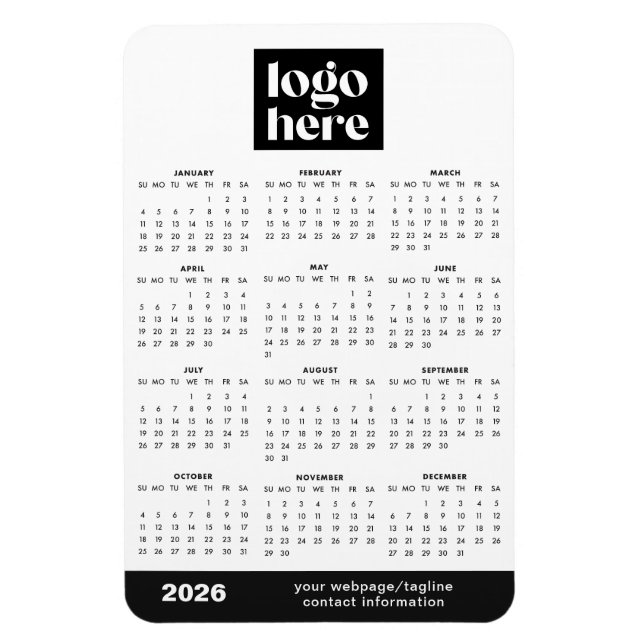Flexible 2026 Business Logo Magnet Calendar (Vertical)