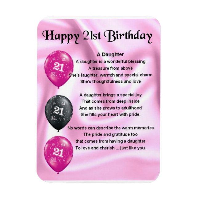 Flexible 21e anniversaire, Fille Poem Magnet (Vertical)