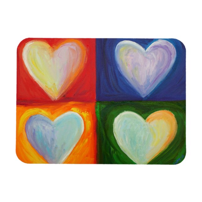 Flexible 4 Love Hearts Art Inspirational Fridge Magnet (Horizontal)