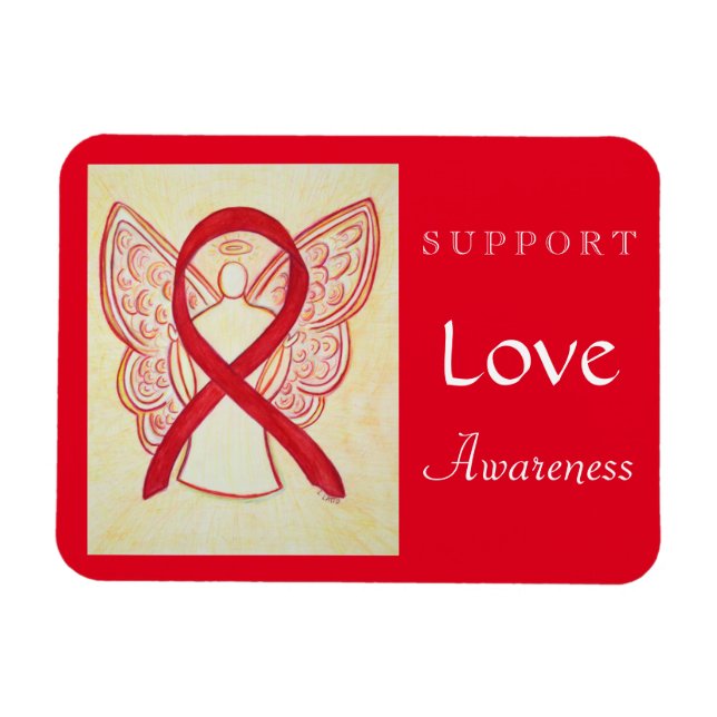 Flexible Aimer Red Awareness Ribbon Angel Custom Magnet (Horizontal)