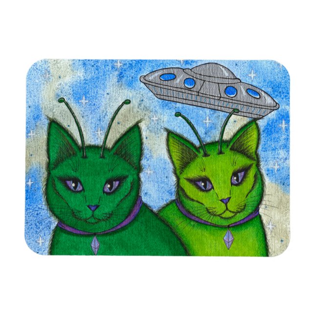 Flexible Alien Chats UFO Espace Imaginaire Chat Art Magnet (Horizontal)