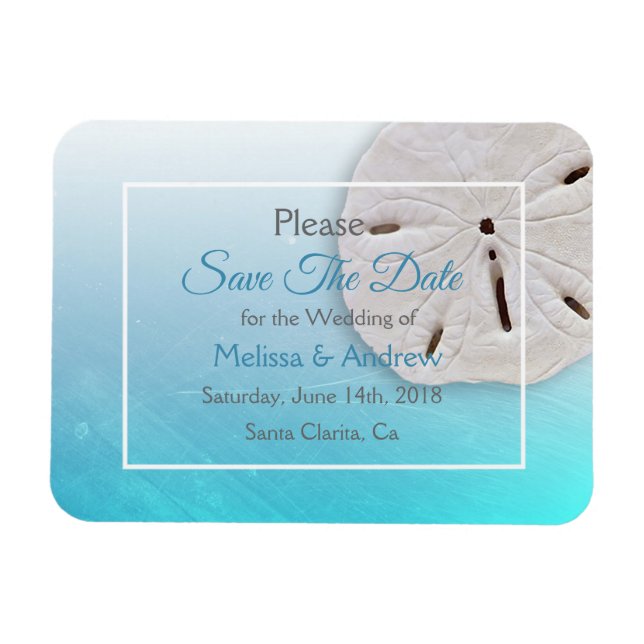 Flexible Aqua Blue Sand Dollar Wedding Save the Date Magnet (Horizontal)