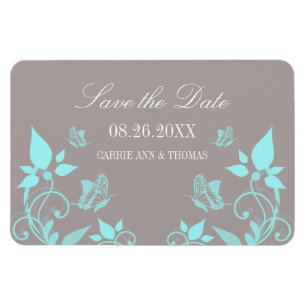 Flexible Aqua Butterfly Floral Save the Date Magnet