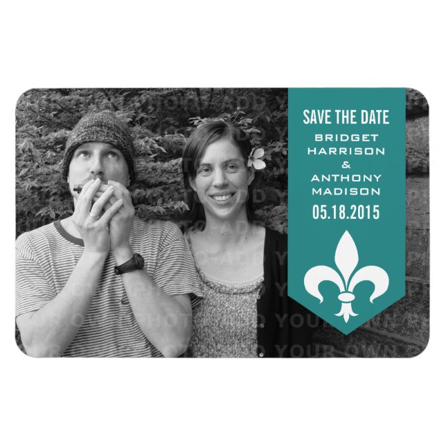 Flexible Aqua Chic Flourish Banner Save the Date Magnet (Horizontal)
