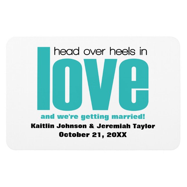 Flexible Aqua Head Over Heels Save the Date Magnet (Horizontal)