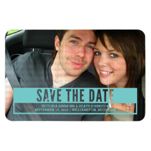 Flexible Aqua Modern Cut Out Save the Date Magnet