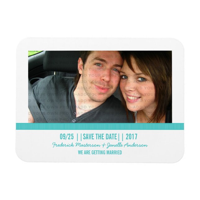 Flexible Aqua Photo moderne Save the Date Magnet (Horizontal)