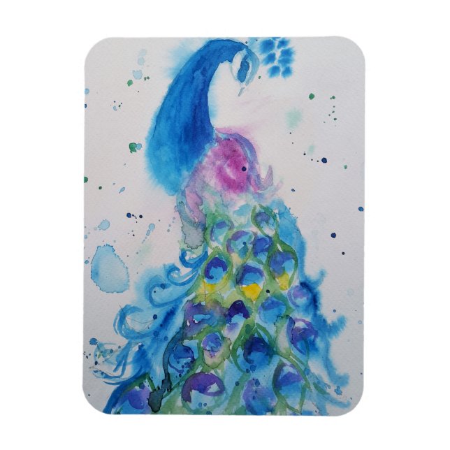 Flexible Aquarelle bleu Peacock Oiseau Aquarelle Magnet d'a (Vertical)