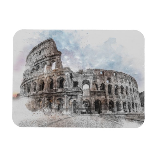 Flexible Aquarelle Colisée Magnet - Rome Italie Vintage (Horizontal)