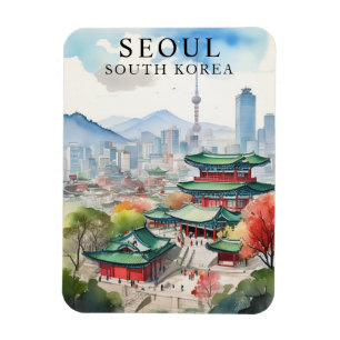 Flexible Aquarelle Séoul Corée du Sud Magnet d'art de voyag