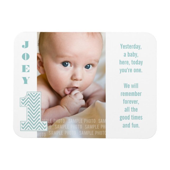Flexible Baby Chevron 1st Birthday Photo Memory Magnet (Horizontal)