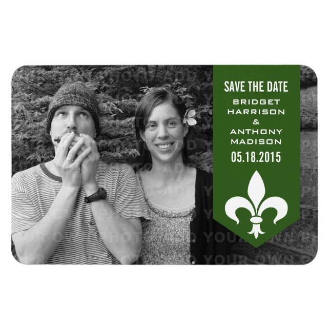 Flexible Bannière verte Chic Flourish Save the Date Magnet (Horizontal)