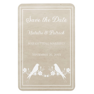 Flexible Beige Lovebird Floral Save the Date Magnet
