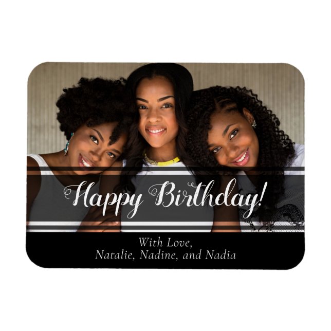 Flexible Black moderne Joyeux Anniversaire Photo Magnet per (Horizontal)
