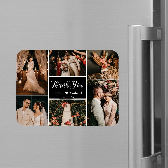 Flexible Black White Photo Collage Mariage Merci Magnet (Créateur téléchargé)
