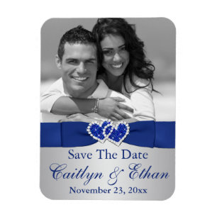 Flexible Bleu, Coeurs d'argent Sauvez la date Photo Magnet