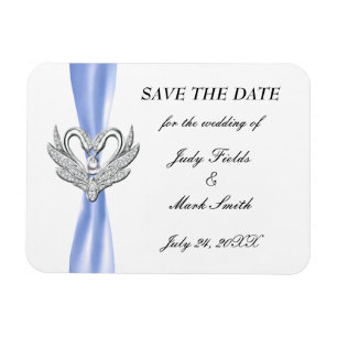 Flexible Bleu Ruban Cygnes En Argent Sauvez La Date Magnet