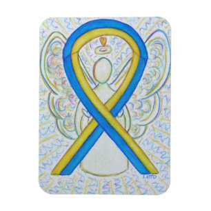 Flexible Blue and Yellow Awareness Ribbon Angel Magnet Gift