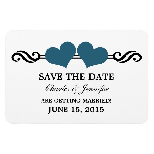 Flexible Blue Elegant Hearts Save the Date Magnet (Horizontal)