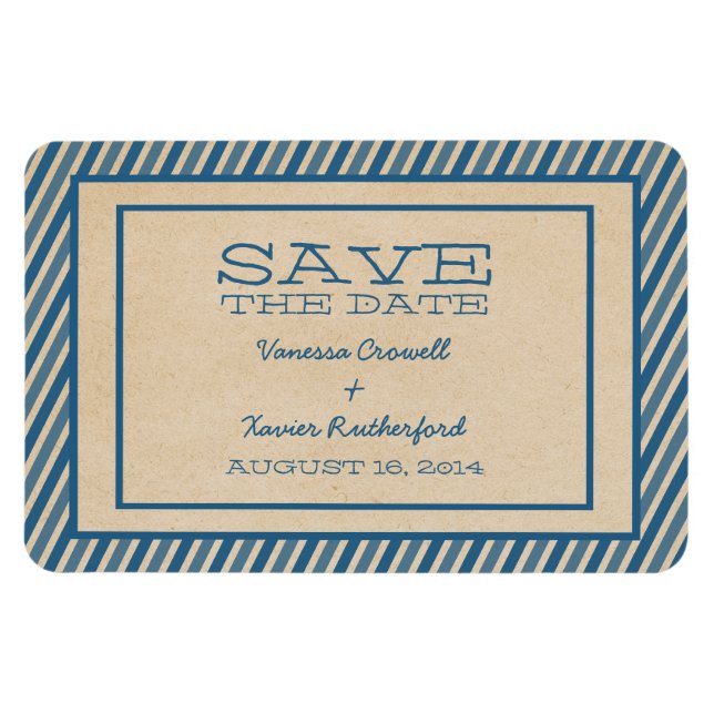 Flexible Blue Trendy Stripes Save the Date Magnet (Horizontal)