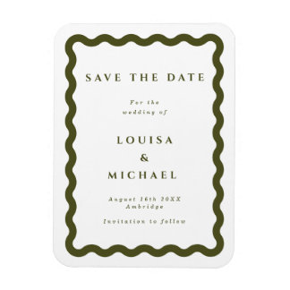 Flexible Boho Green Wavy Frame Wedding Save the Date Magnet