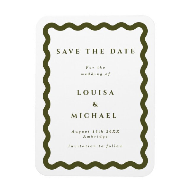 Flexible Boho Green Wavy Frame Wedding Save the Date Magnet (Vertical)