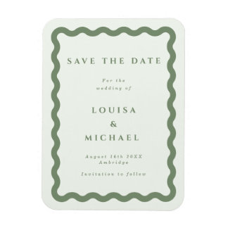Flexible Boho Green Wavy Frame Wedding Save the Date Magnet