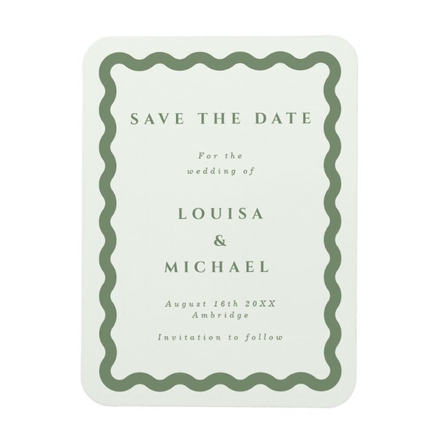 Flexible Boho Green Wavy Frame Wedding Save the Date Magnet (Vertical)