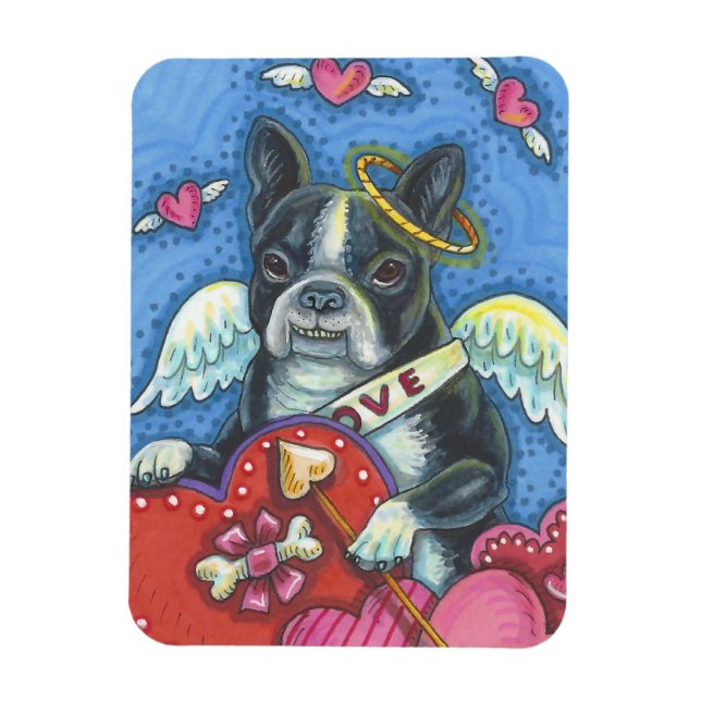 Flexible Boston Terrier Cupid DOG VALENTINE MAGNET (Vertical)