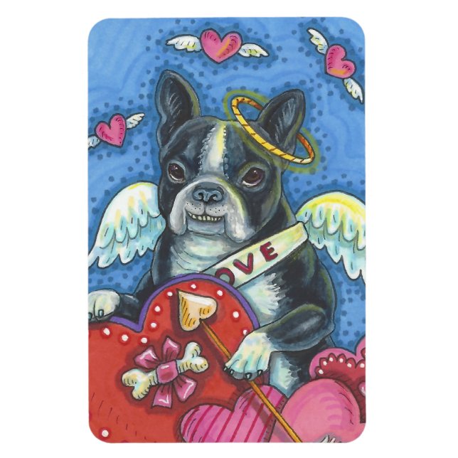 Flexible Boston Terrier Cupide CHIEN VALENTINE MAGNET Large (Vertical)