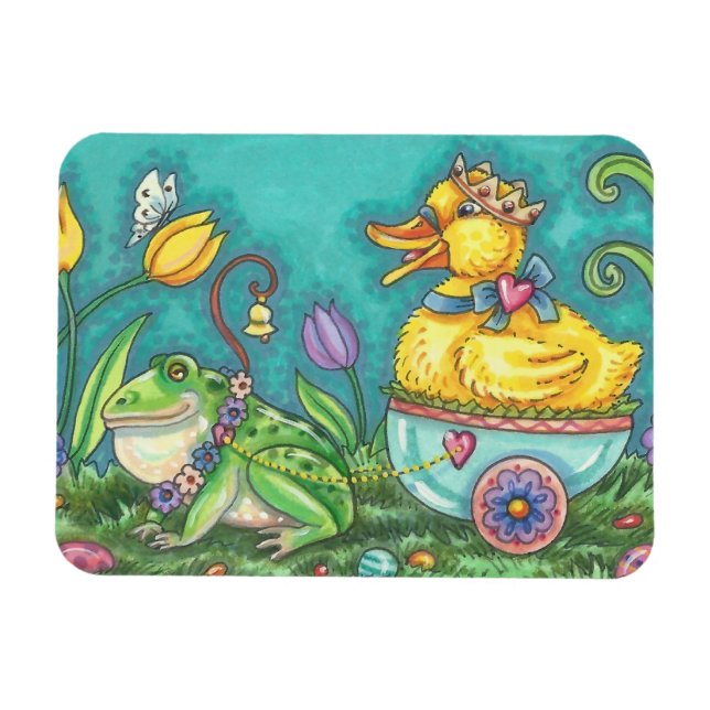 FLEXIBLE BULLFROG & DUCK PRINCE EASTER PRINTEMPS MAGNET (Horizontal)