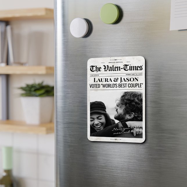 Flexible Cadeau Valentines personnalisées Magnet journal (Personalized Valentine's Gift For Him, Custom Photo Couples Newspaper Fridge Magnet)