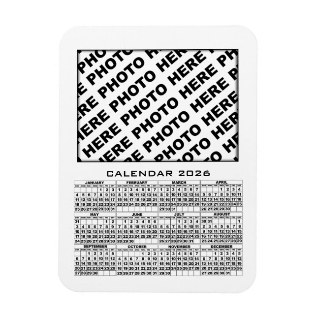 Flexible Calendrier 2026 Ajouter 1 Photos Magnet Blanc (Vertical)