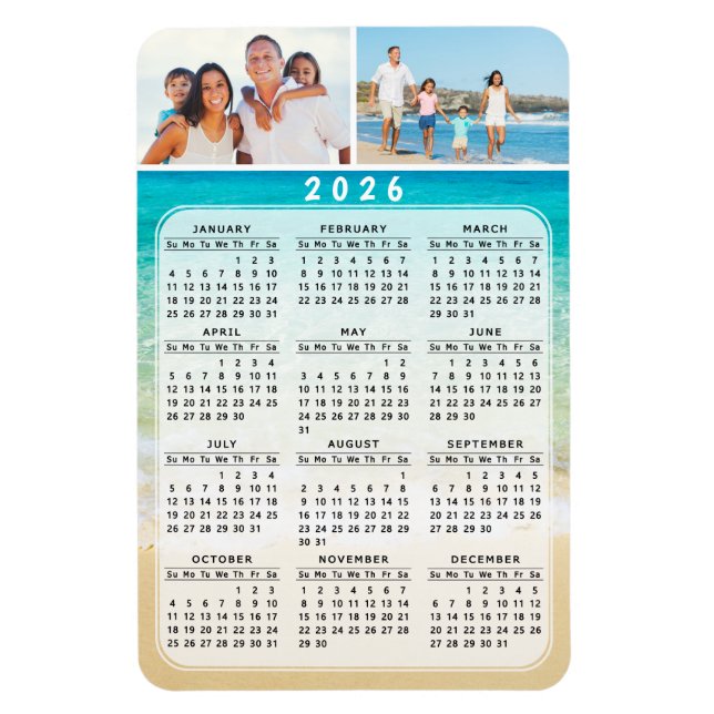 Flexible Calendrier 2026 - Magnet photo 4x6 Année complète (Vertical)