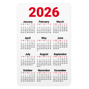 Flexible Calendrier 2026 Magnet Rouge Noir Gris Blanc