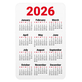 Flexible Calendrier 2026 Magnet | Rouge Noir Gris Blanc