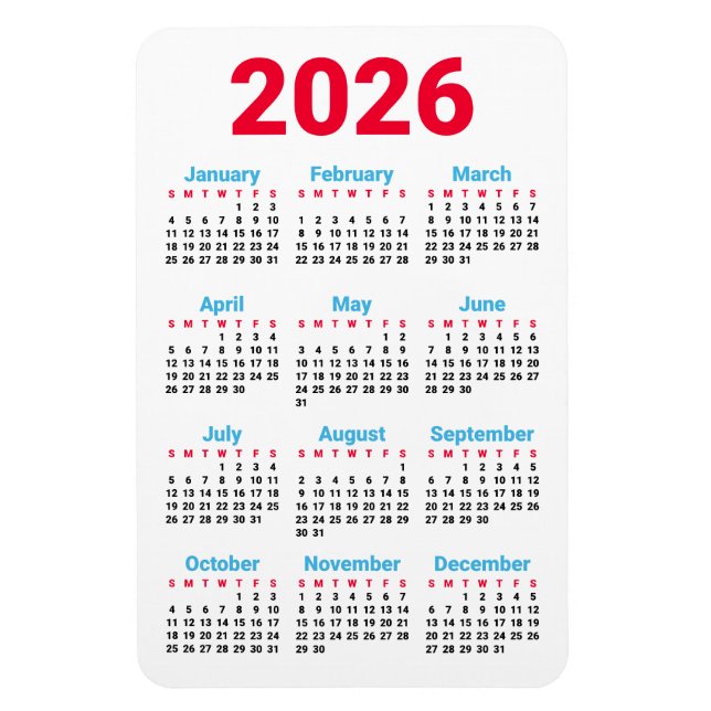 Flexible Calendrier 2026 Magnet | Thème : couleurs du drape (Vertical)
