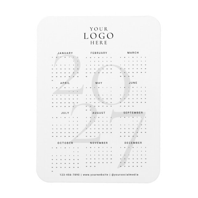 Flexible Calendrier affaires Logo Magnet blanc moderne 2027 (Vertical)