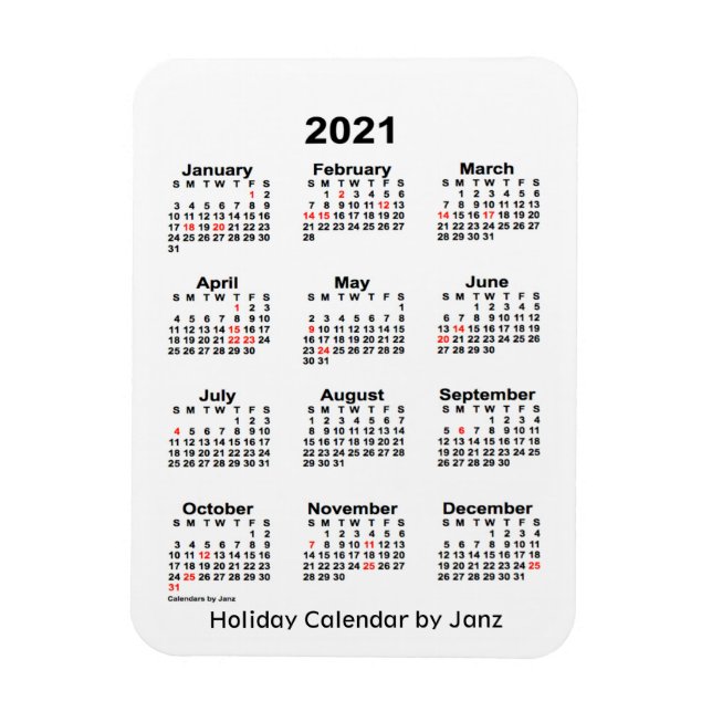 Flexible Calendrier des Fêtes Blanches 2021 par Janz Magnet (Vertical)