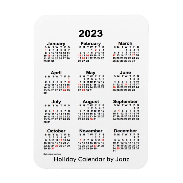 Flexible Calendrier des Fêtes Blanches 2023 par Janz Magnet (Vertical)