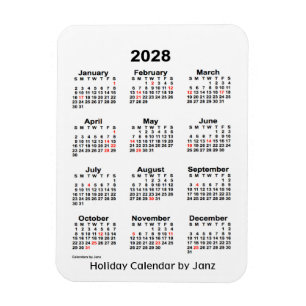 Flexible Calendrier des Fêtes Blanches 2028 par Janz Magnet