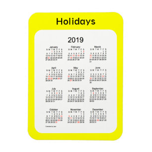 Flexible Calendrier des Fêtes Jaunes 2019 par Janz Magnet
