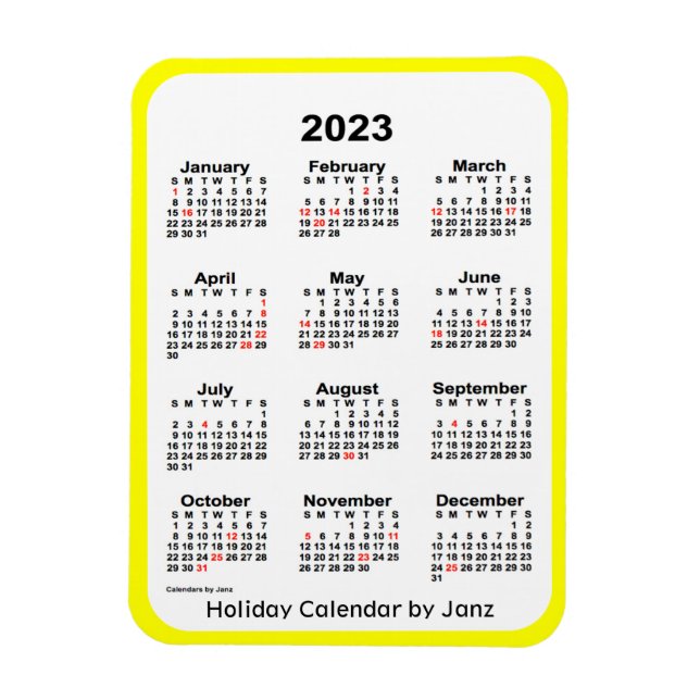 Flexible Calendrier des Fêtes Jaunes 2023 par Janz Magnet (Vertical)