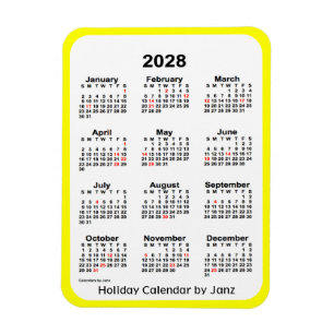 Flexible Calendrier des Fêtes Jaunes 2028 par Janz Magnet