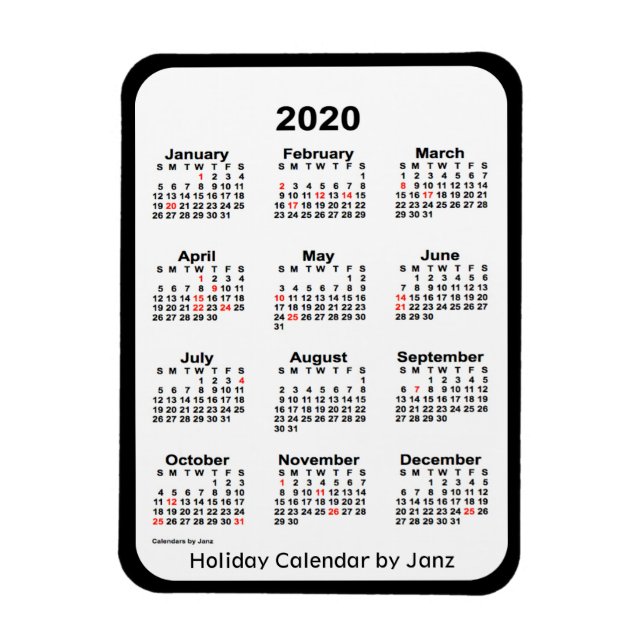 Flexible Calendrier des fêtes noires 2020 par Janz Magnet (Vertical)
