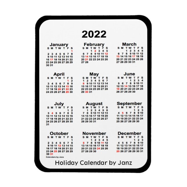 Flexible Calendrier des fêtes noires 2022 par Janz Magnet (Vertical)