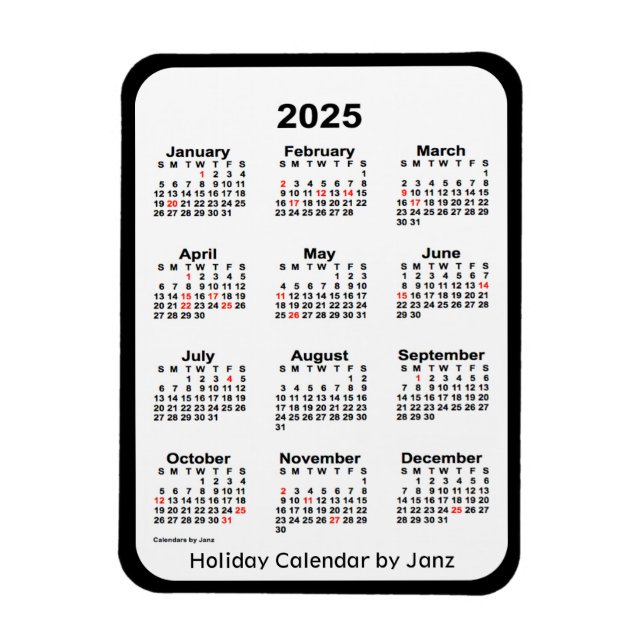 Flexible Calendrier des fêtes noires 2025 par Janz Magnet (Vertical)