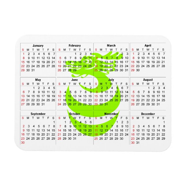 Flexible Calendrier Light Dragon vert Magnet Premium (Horizontal)