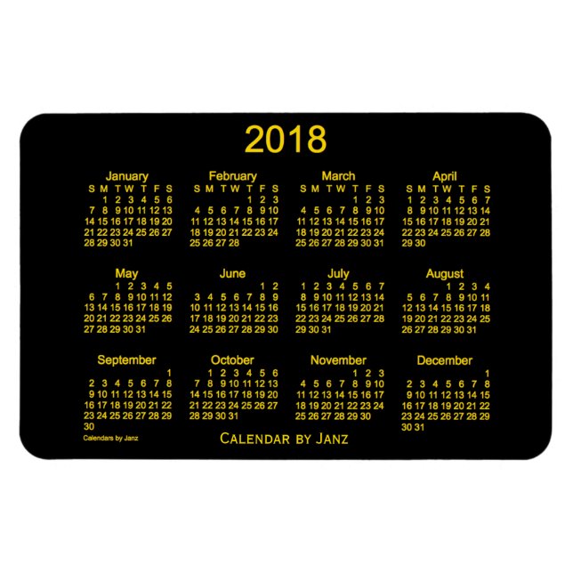 Flexible Calendrier Neon Gold 2018 par Janz 4x6 Magnet (Horizontal)