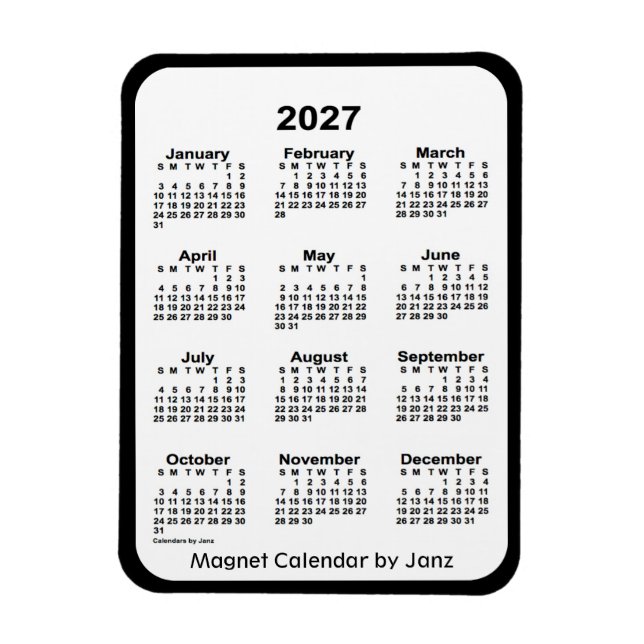Flexible Calendrier noir et blanc 2027 par Janz Magnet (Vertical)